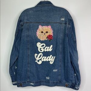 Risen Cat Lady Denim Button Jacket Size Large